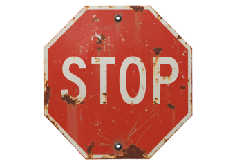 Rustic Stop Sign Red Octagonal Traffic Sign with Rust and Texture isolated on transparent background