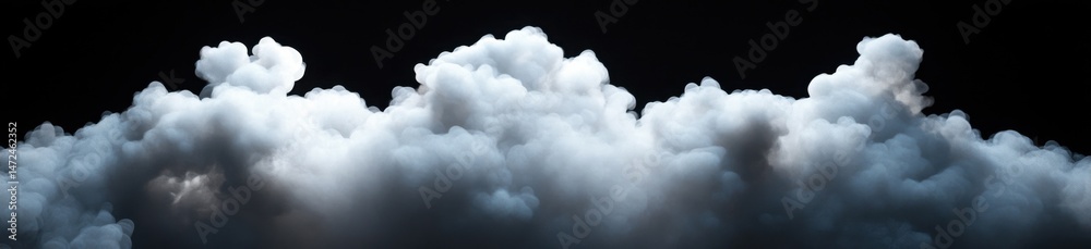 Aufkleber Dramatic, textured cloudscape against a black background, ideal for compositing or design projects.  The image features a dense, voluminous cloud formation with subtle shading and a th : Generative AI
