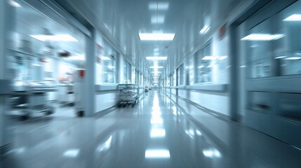 Abstract White Corridor Interior of Modern Hospital with Blur Effect