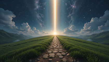 Path of Light Stretching from Earth into Heaven Radiant Light Path Ascending from the Earth Toward the Divine