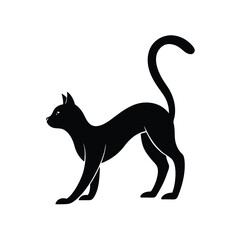 Stretching cat in minimalist line art black silhouette vector image on white background