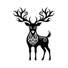 Deer with antlers in symmetrical tribal design silhouette vector image on white background