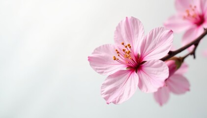 Delicate pink blossom, pristine white backdrop, botany, background, photography