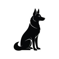 Sitting German shepherd loyal working dog silhouette vector image on white background