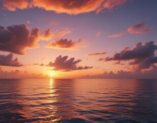 Obraz premium Vibrant sunset hues paint Maldivian sky, reflecting on calm ocean , image, landscape