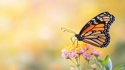 Obraz premium Monarch Butterfly on Vibrant Flower in a Soft, Sunny Meadow