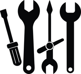 Silhouettes of Hand Tools Wrench