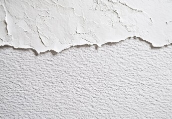 Obraz premium Torn white paper texture with rough, uneven edges reveals a subtly textured surface underneath, offering a dramatic contrast in surface patterns. : Generative AI