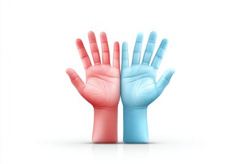 Obraz premium A pair of helping hands icon in red and blue symbolizing humanitarian aid