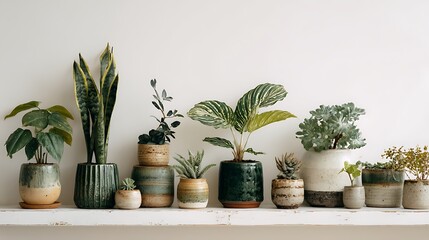 Fototapeta premium Set of tropical houseplants in pots with clear background display 