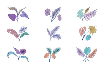 A colorful vector set features butterfly and flower icons for spring and summer design