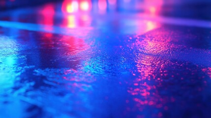 Colorful Reflections on Wet Pavement from Neon Lights at Night