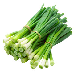 Obraz premium bunch of fresh green onions isolated on white background. Transparent PNG file available with high quality.