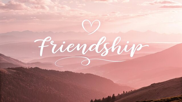 Friendship Inspirational Quote with Mountain Landscape at Sunset - Powered by Adobe