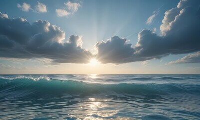 Obraz premium Serene blue ocean with sunlight filtering through clouds, showcasing underwater details and gentle wave motion , wildlife, bright