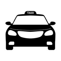 Obraz premium Front View of Taxi Car Vector Silhouette Illustration. This vector illustration features a black silhouette of a modern taxi car viewed from the front.