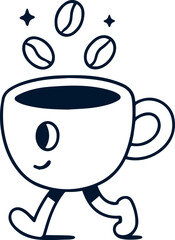 Vector logo design template and graphic elements for advertising, branding, posters and banners, funny cartoon illustrations with smiling character, coffee cup mascot, print s and sticker