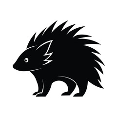 Crested porcupine spiny rodent in silhouette vector image on white background