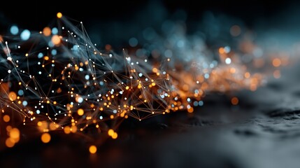 Digital Particle Network with Orange and Blue Connections – Futuristic Abstract Data Web