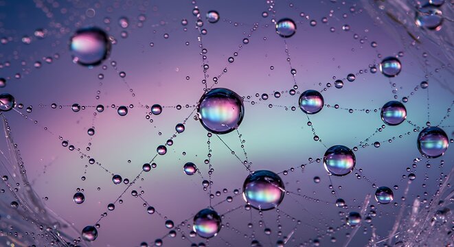 Water drops on spider web with colorful background