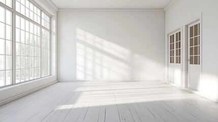 White living room interior with a white sofa and a wooden coffee table