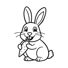 a smiling bunny munching on a carrot vector art silhouette