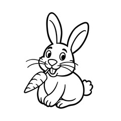 a smiling bunny munching on a carrot vector art silhouette