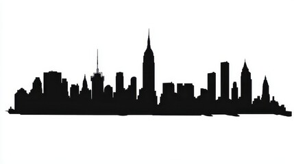 Naklejka premium NYC Skyline Silhouette Black and White Cityscape Illustration