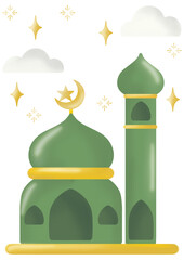 Eid theme green mosque png no background illustration greeting card