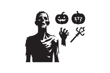 simple and unobtrusive Halloween Zombie vector silhouette illustration isolated in white background