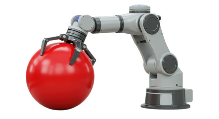 Isolated Robotic Arm Holding Red Sphere