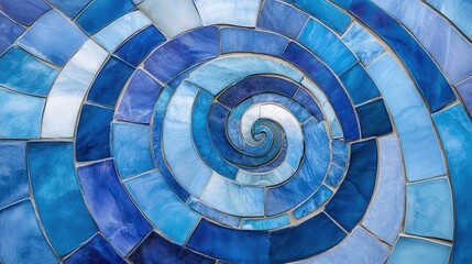 Naklejka premium Spiral Pattern of Blue Mosaic Tiles in Abstract Design Aesthetic