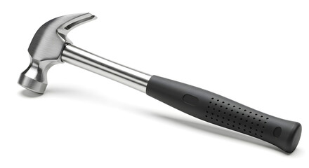 Chrome Hammer with Black Grip on White Background