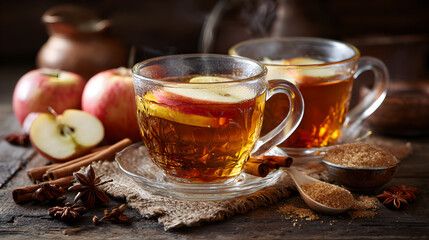 Warm Baked Apple Tea with Brown Sugar and Cinnamon in Farmhouse Setting (AI Image)