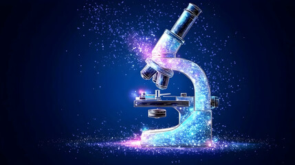 Illuminated microscope, glowing with particles