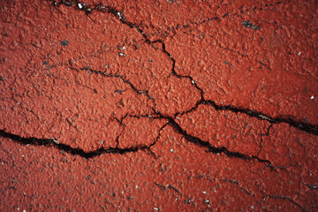 A crack in the red asphalt
