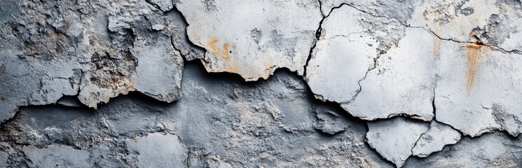 Obraz premium A detailed view of a cracked and weathered concrete wall, showcasing blue and gray tones. The texture reveals layers of deterioration, making it ideal for backgrounds.