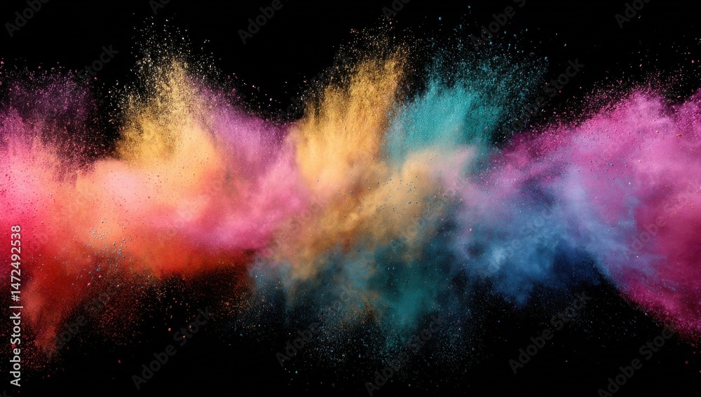 Aufkleber vibrant explosion of multicolored powder against a black background, showcasing dynamic textures and