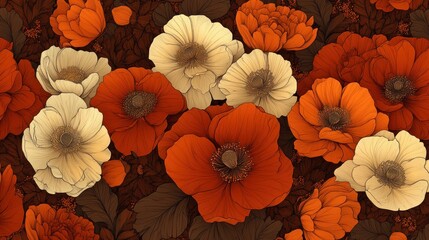Fototapeta premium Floral pattern with vibrant poppies and peonies