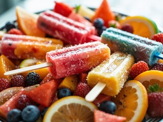 Refreshing Fruit Popsicles on a Colorful Plate
