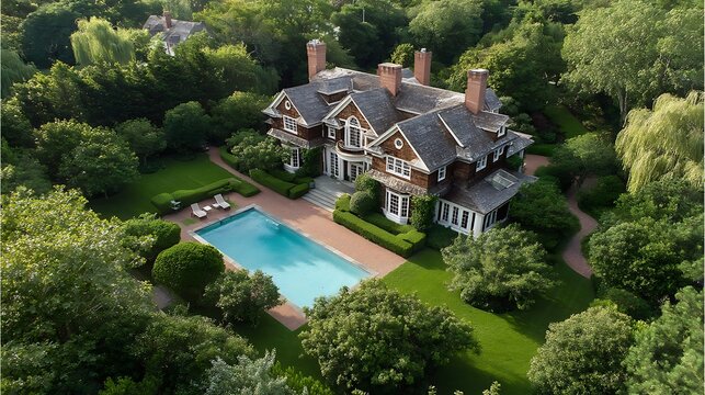 Luxury Hamptons villa with sprawling garden and private beach entry  
