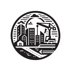 black and white editable construction logo vector