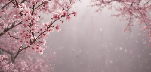 Obraz premium Pink sakura petals shower a blurred springtime scene Subtle pastel hues , sakura, background, delicate