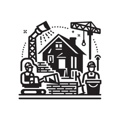 black and white editable construction logo vector
