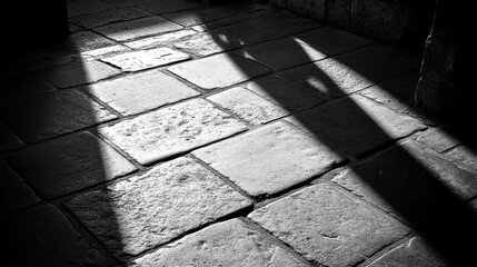 Shadows on Stone Floor in Monochrome Light and Dark Contrast