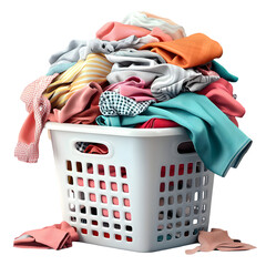 Overflowing laundry basket filled with colorful clothes waiting washing machine PNG On Transparent Background