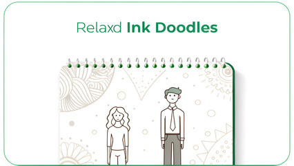 notebook doodles Relaxed ink doodles featuring abstract designs and two figures.