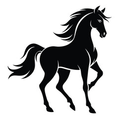 Obraz premium Elegant Black Horse Silhouette Running Freely On White Background