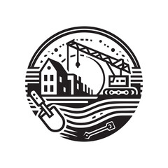 black and white editable construction logo vector