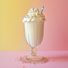 Refreshing Milkshake Glass with Whipped Cream and Straw

